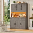 thumbnail image 4 of Hiphuta 72" Tall Kitchen Pantry Storgae Cabinet with RGB LED, Hutch Cabinet with Charging Station and Adjustable Shelves for Dining Room, Gray, 4 of 8