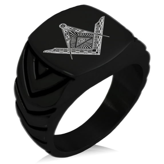 Stainless Steel Freemasons Masonic Eye of Providence Chevron Pattern Biker Style Polished Ring