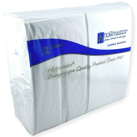 Hoffmaster 180500 Dinner Napkins, 2-Ply, 15" x 17", White, Pack of 125 Units; Linen-like Qualities; Soft and Strong Texture; Pre-folded; Highly Absorbent; CMA Accepted Compostable; Made in USA
