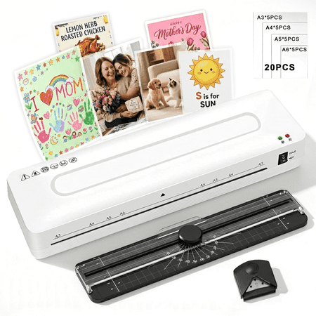 Crenova 13 Inch Laminator, 3 in 1 Laminator Machine with Laminating Sheets, Paper Trimmer, Corner Rounder, White