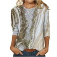 thumbnail image 2 of Blouse d'Été Mode Femme Manches Courtes Col Rond Rétro Imprimé Hauts Amples Blouse Manches Trois-Quarts Robe Blouses pour Femmes en Liquidation, 2 of 4