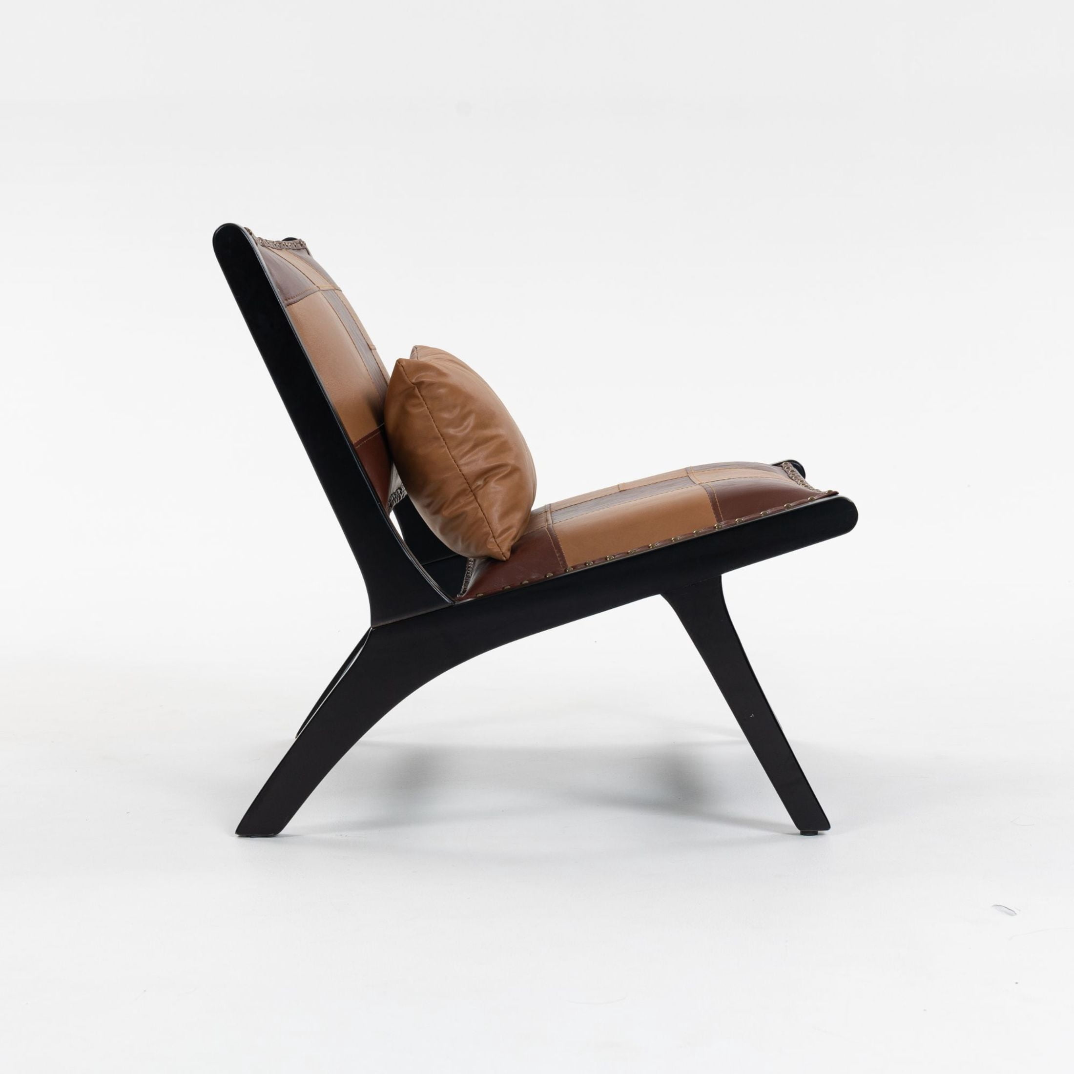 GDF Studio Alida Modern Boho Solid Wood Lounge Chair & Side Chair, PU Leather Upholstered Accent Chair, Antique Brown