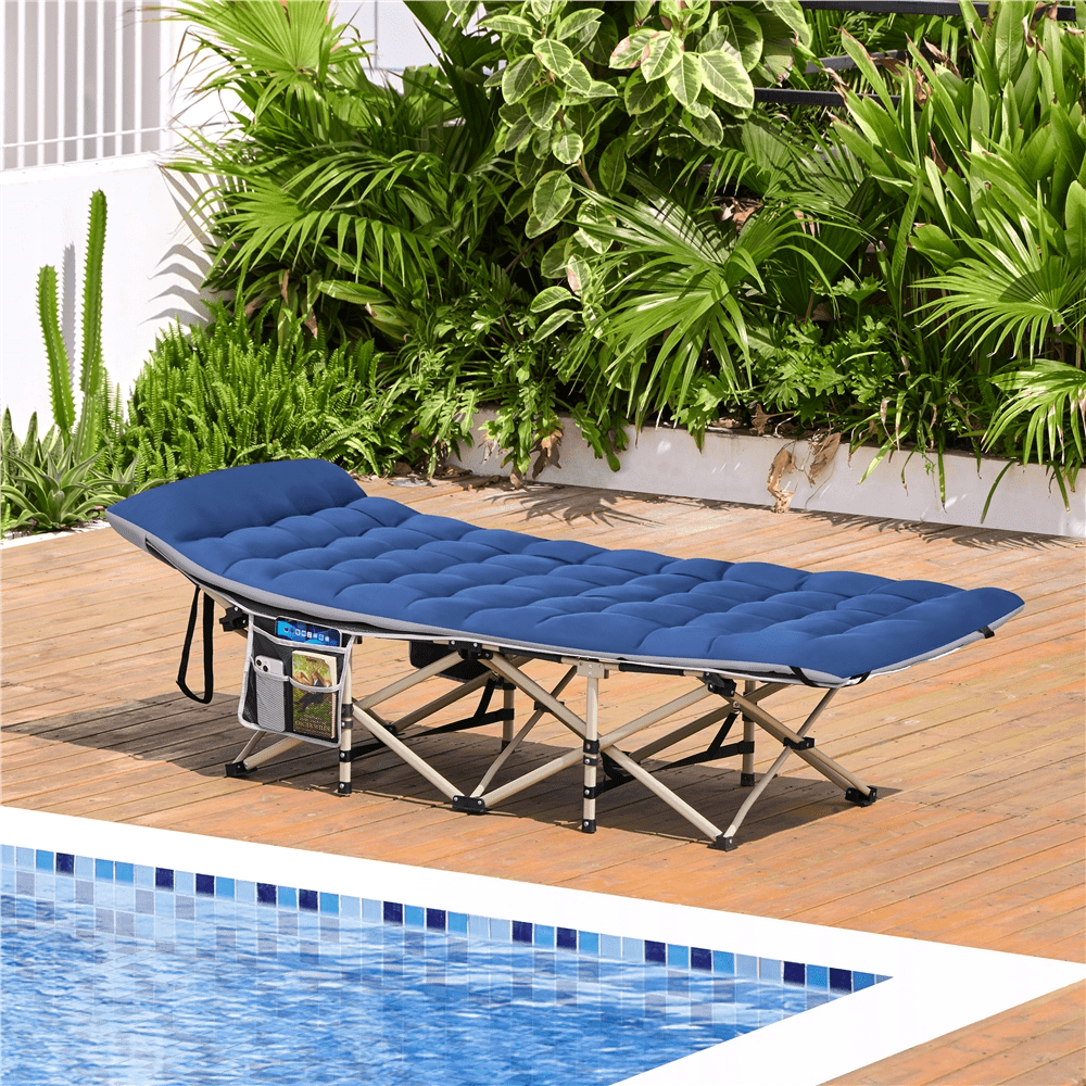 Renwick Folding Camping Cot with Mat and Carry Bag, Gray Cot/Blue Pad