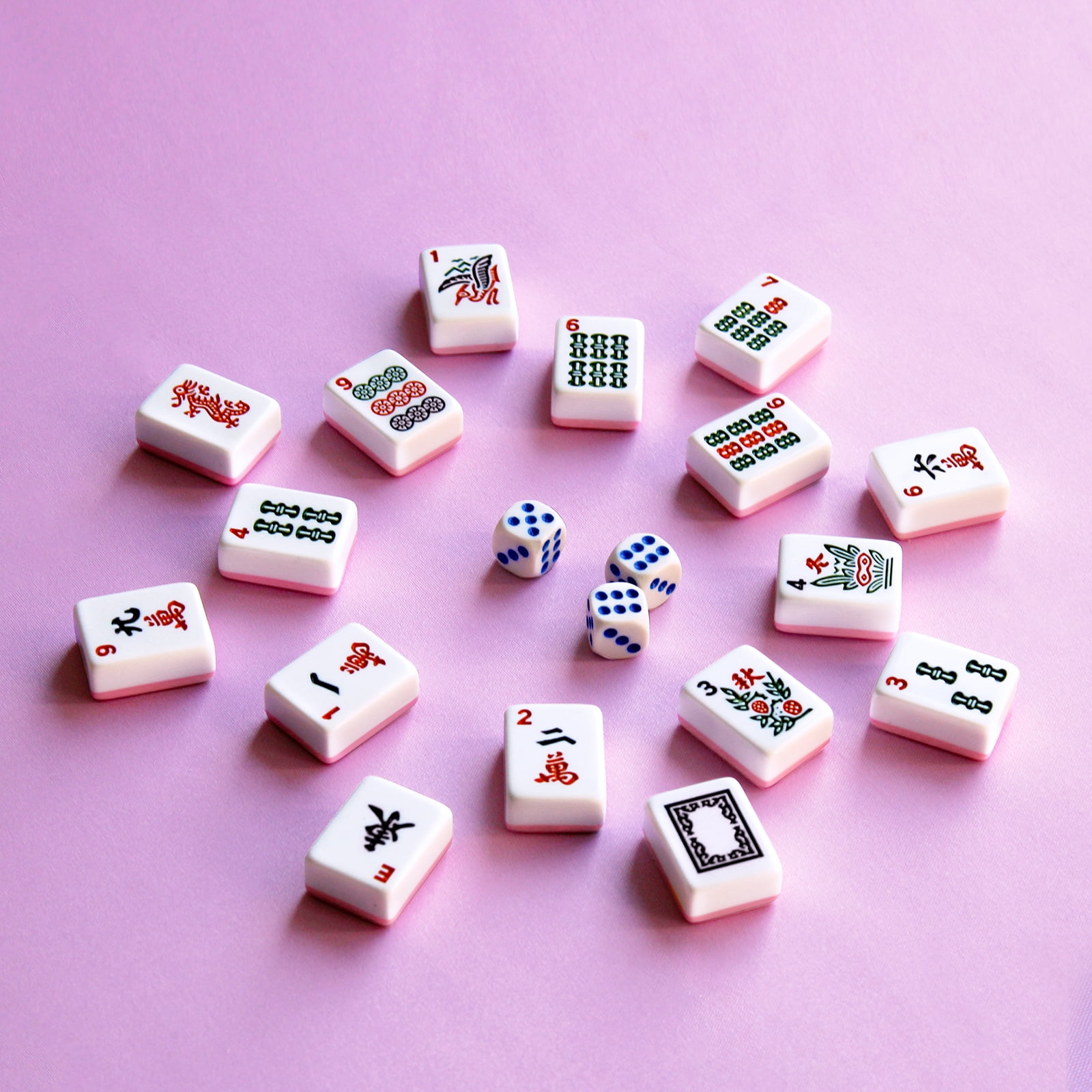 Complete American Mahjong Game Set: 166 Pink Tiles (1.2" Thick), 3 Dice & Blue PVC Carrying Bag - Perfect for Game Nights and Gifts