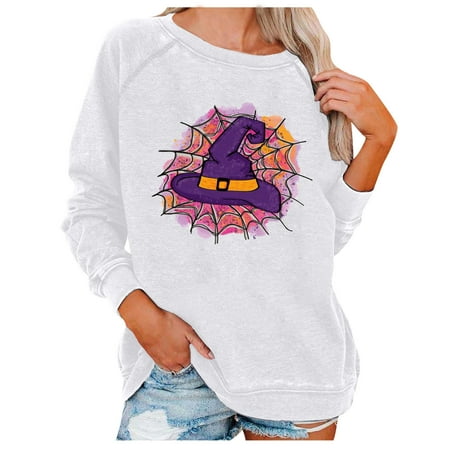 

Moxiu Women s Oversized Sweatshirt Hat Print Crewneck Long Sleeve Casual Loose Pullover Tops Halloween Plus Size Vitage Graphic Shirt Blouse
