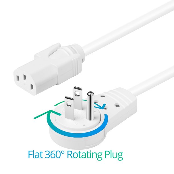 Maximm 6 Feet 360° Rotating Flat Plug Universal Computer Monitor Power Cord , C13 Power Cable