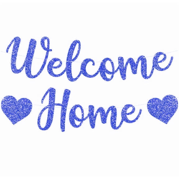Welcome Home Banner, Royal Blue Glitter, with Heart Accents, Party Decoration