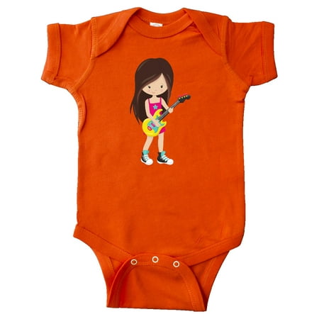 

Inktastic Rock Girl Brown Hair Girl Playing Guitar Gift Baby Girl Bodysuit