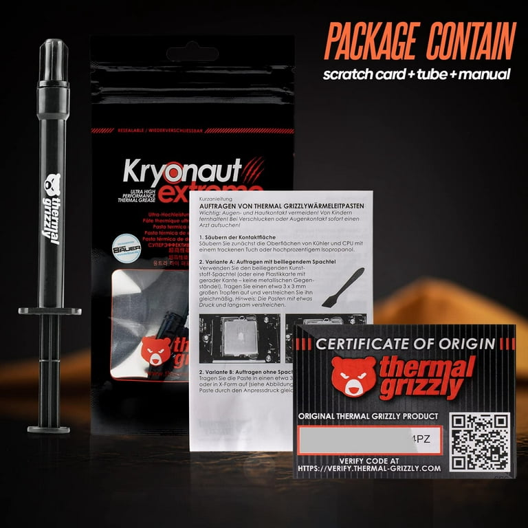 Thermal Grizzly Kryonaut Extreme The High Performance Thermal Paste for  Cooling All Processors, Graphics Cards and Heat Sinks in Computers and