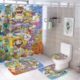 thumbnail image 1 of Juego de 4 cortinas de ducha de Mario con alfombrillas antideslizantes, tapa de inodoro y alfombrilla de baño, cortina de ducha impermeable con decoración de dibujos animados para baño con 12, 1 of 8