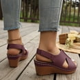thumbnail image 4 of Womens Orthopedic Wedge Sandals Hollow out Splice Leather Adjustable Slingback Wedges Heels Casual Breathable Open Toe Walking Shoes Red Size 6, 4 of 9