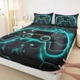 thumbnail image 4 of Feelyou Cyan Games Controller Twin Sheet Sets, Abstract Stripes Twin Fitted Sheet, Teens Kids Boys Girls Flat Sheet, Microfiber Bedroom Decor, 3-Piece, 4 of 8
