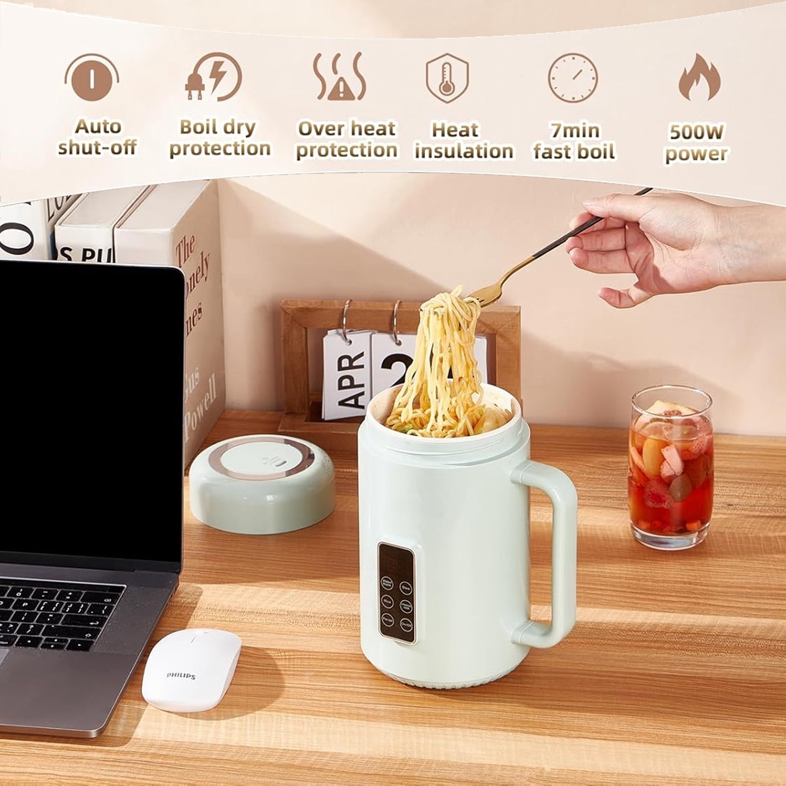 Jenmayt Portable Electric Pot for Cooking Dorm Room - 34oz Non-stick Travel Electric Kettle, Mini Hot Pot with Temperature and Time Control - Self Heating Soup/Rice/Ramen Cooker/Warmer