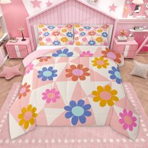Homewish Lovely Daisy Bedding Comforter Set,Cartoon Flower Floral Twin Comforter Sets,Pink Beige Blue Bedding Set For Children,Microfiber Bedroom Decor Reversible,2 Pieces