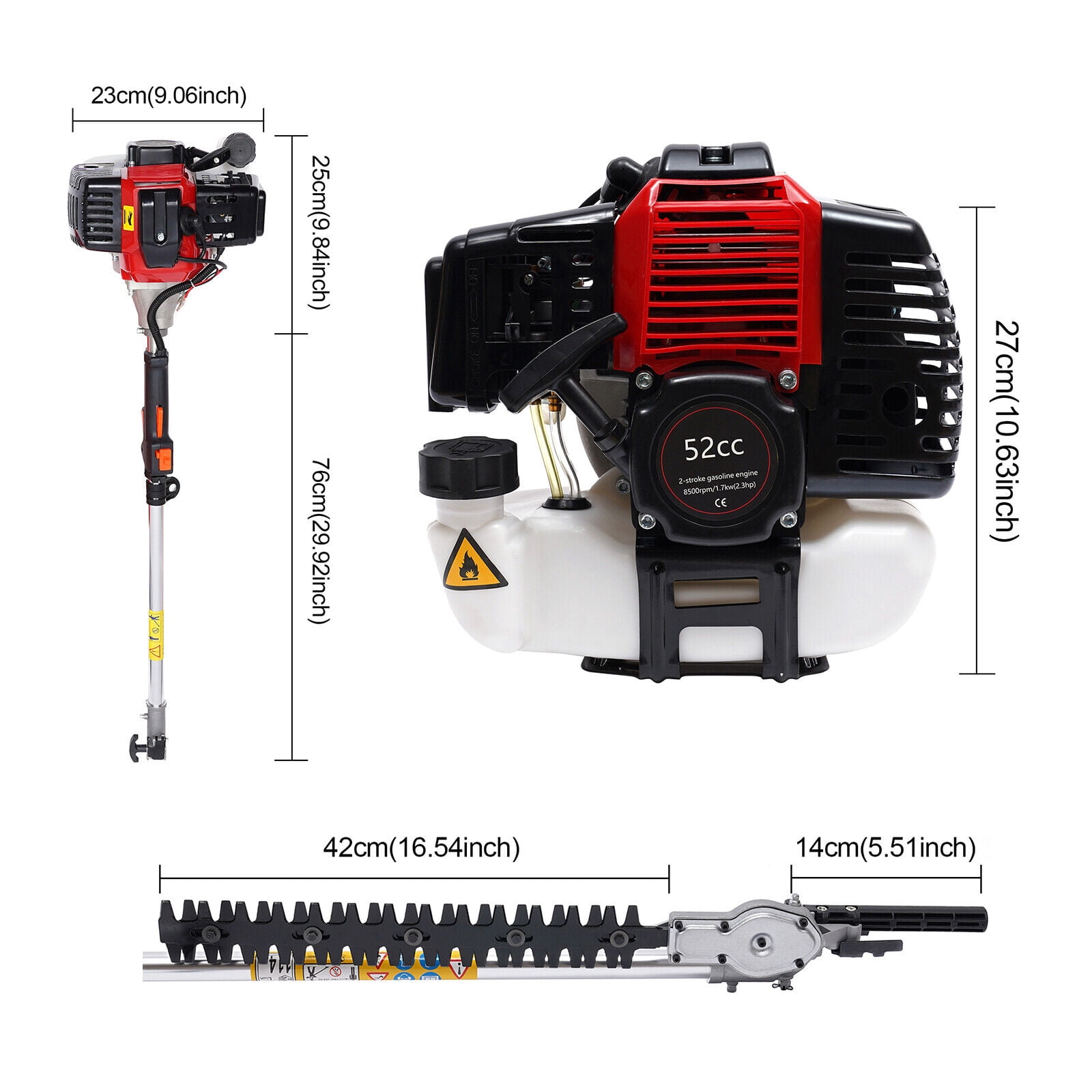 52cc String Trimmer Cordless Weed Wacker, Gasoline Power Grass Trimmer, Two-Stroke Mower for Garden 2800-3200r/Min