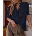 thumbnail image 3 of Blusa PRETTYGARDEN de encaje para mujer, manga corta, con botones, azul marino, 3 of 6