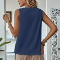 thumbnail image 5 of Wyobmus Womens Cotton Linen Tank Tops Round Neck Casual Cami Sleeveless Blouses Summer Solid Eyelet Basic Tank Shirt S-2X Navy, 5 of 8
