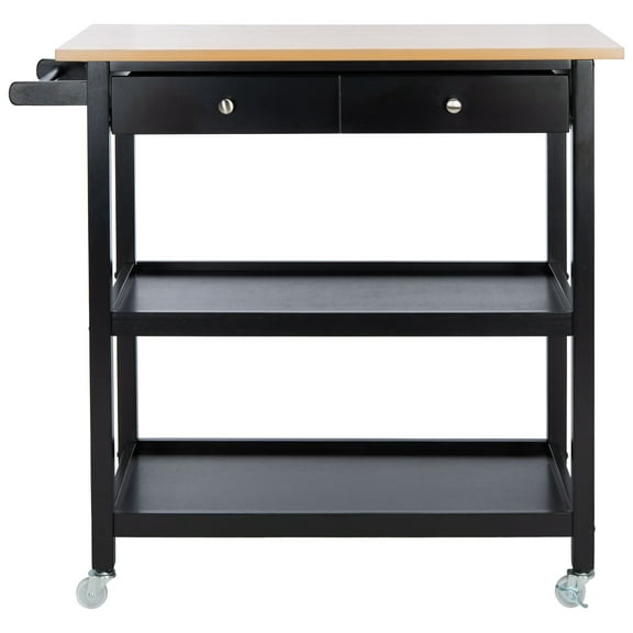 SAFAVIEH Cohyn 2 Drawer 2 Shelf Kitchen Cart, Natural/Matte Black (39 in. W x 17.7 in. D x 36.2 in. H)