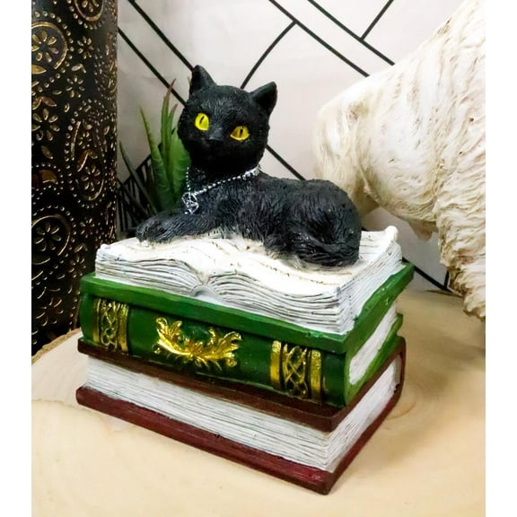 Ebros Wiccan Black Cat Pentagram Star Green Book Of Spells Box Figurine