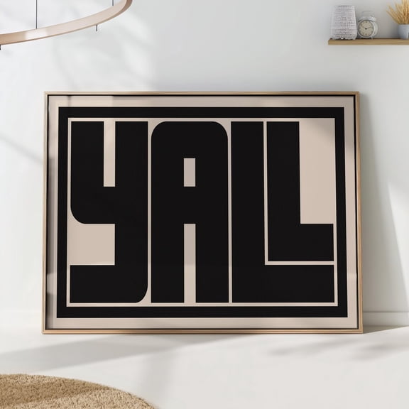 Y'all Typography Black and White Modern Wall Art, Unframed Paper Poster 8x10in