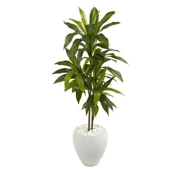 Nearly Natural 46" Dracaena Artificial Plant in White Planter (Real Touch), Green