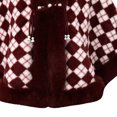thumbnail image 3 of UTSJKR Women's Plaid Faux Fur Trim Cape Poncho, Winter Warm Open Front Shawl Coat, Pearl Decor Loose Outerwear for Party Daily Occasion Wine, 3 of 4