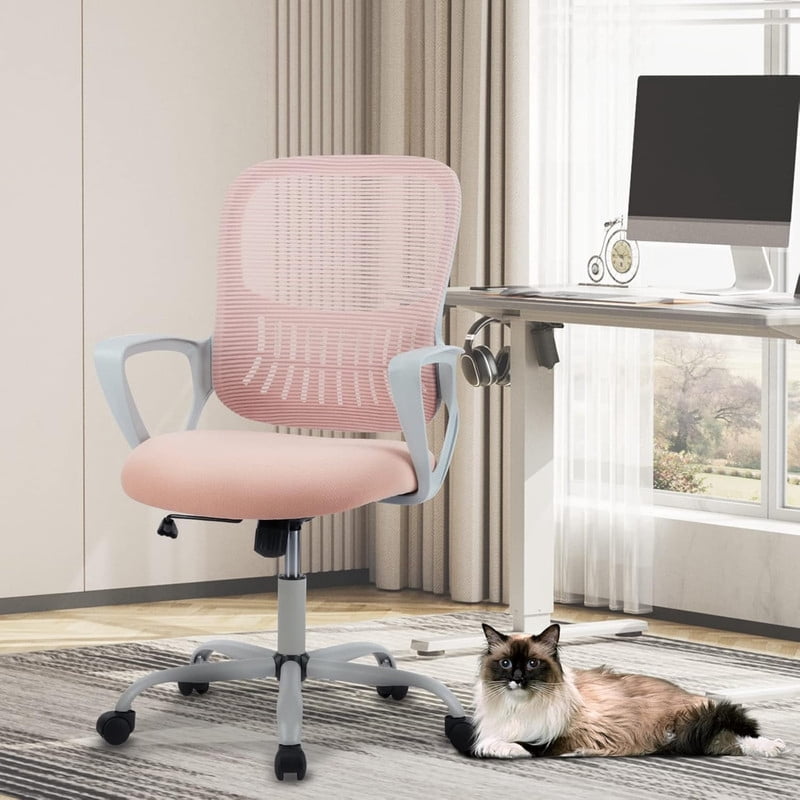Kelno Drafting Chair Adjustable Height Office Chair Lumbar Support Swivel Ergonomic Desk Chair, Pink