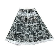 Mogul Women's A- Line Skirt Black & White Printed Gypsy Fashion Long skirts