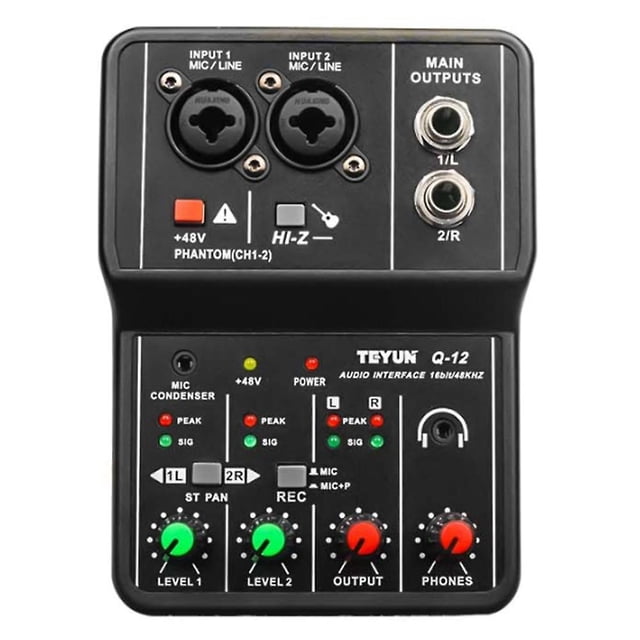 Tarjeta de sonido PENGJJMXG Q-12 Mezclador de Audio 4 Canales 48v
