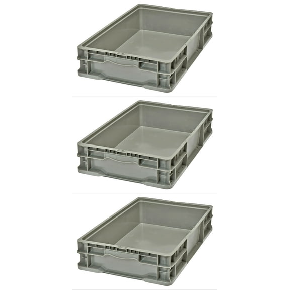 Hudson Exchange 24 x 15 x 5" (5.2 Gallon, 3 Pack) Straight Wall Handled Storage Container Tote, Gray/Brown