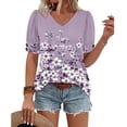 thumbnail image 5 of Mifsaly Cotton Shirts for Women V Neck Short Sleeve Summer Tops Floral Print Elegant Business Blouses Loose Casual Vacation Office Work Tshirts 2026 Trendy Outfits, 5 of 6