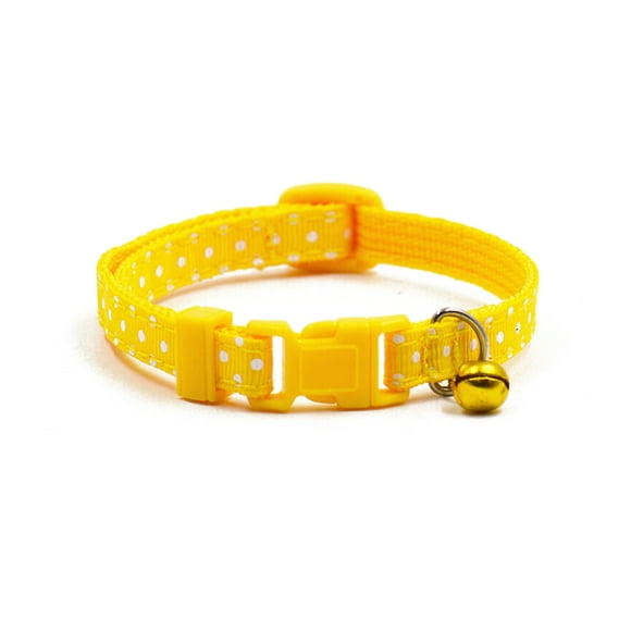 Collar de lunares para cachorros de gato y perro pequeño con cascabel de 1 cm de ancho (amarillo)