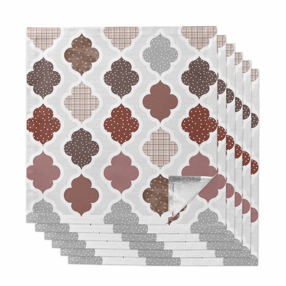 Moroccan Geometric Cloth Napkins, Vintage Boho Rhombic Pattern Red Gray Washable and Reusable Dinner Napkins Set of 6, Table Napkin for Kitchen Party Birthday Wedding Hotel Housewarming 20"x20"
