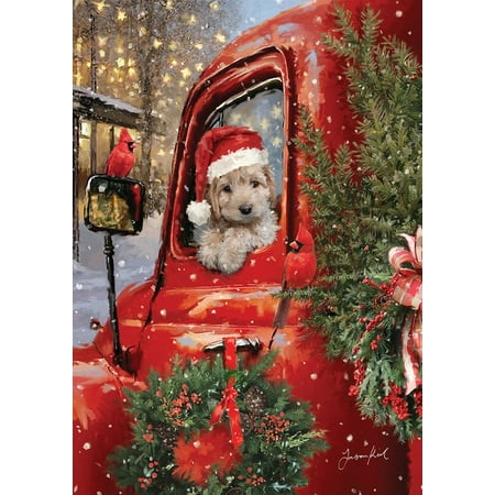 Toland Home Garden Christmas Puppy Winter Christmas Flag Double Sided 12x18 Inch