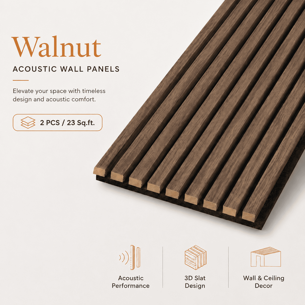 2PCS 16''x104'' Wood Slat Acoustic Wall Paneling for Interior and Ceiling Decor,23Sq.ft,AmericaWalnut