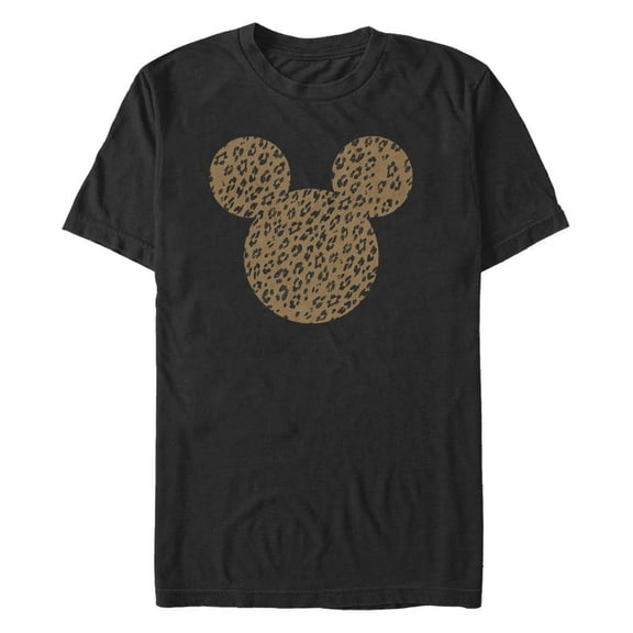 Men's Mickey & Friends Cheetah Print Mickey Mouse Logo Distressed Graphic Tee Black X Large