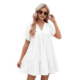 thumbnail image 6 of Short Sleeve V Neck Ruffle Hem Dress White S, 6 of 7