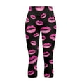 thumbnail image 4 of SCRAWLGOD Lip Pink Black Women's Capri Yoga Pants Slim Casual High Waisted Capri Leggings with Pockets Breathable Non See Through Tummy Control Yoga Lounge Pants, XS, 4 of 7