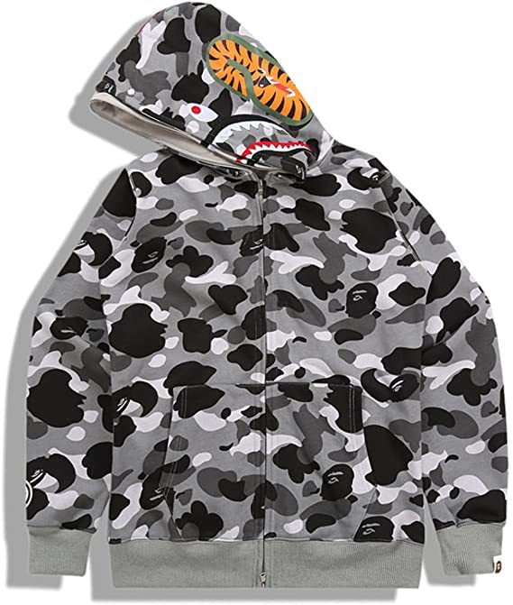 Men's Bape A Bathing Ape Shark Head Camo Full-Zip Hoodie Sweatshirt Jacket Coat 