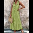 thumbnail image 3 of Vestido de Verano para Mujer, de Algodón, Estilo Bohemio, de , Sin Mangas, con Volantes Escalonados, Maxivestido . Amarillo-Verde L, 3 of 5