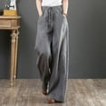 thumbnail image 1 of Pantalones holgados de lino y algodón de primavera y verano de estilo coreano, de pierna ancha y talle alto, rectos, de lino para mujer, 1 of 6