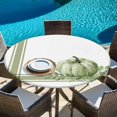 thumbnail image 6 of Fall Round Tablecloth, Fitted Table Cover with Elastic for 55"-60" Round Tables, Sage Green Pumpkin Thanksgiving Stripe Leaf Table Cloth Outdoor Indoor Dinning Party Waterproof Tablecloths, 6 of 7