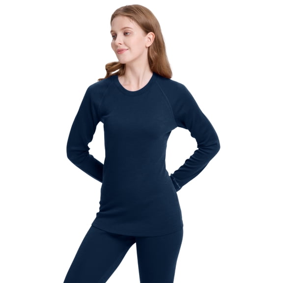 Woolcano Women's 100% Merino Wool Thermal Base Layer Top,Long Sleeve Underwear Shirt for Skiing,Hiking and Cold Weather