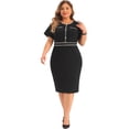 thumbnail image 3 of DARING DIVA Women's Plus Size Button Crew Neck Bodycon Pencil Dress 4X Black, 3 of 6