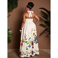 thumbnail image 6 of Plus Size Multicolor Floral Print Halter Deep V-Neck A-Line Maxi Dress, 6 of 6