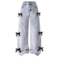 thumbnail image 5 of Pimfylm Tall Girl Wide Leg Jeans Tween Girls Baggy Jeans, Casual Elastic Waistband Wide Leg Jeans with Butterfly Embroidered, Cute Pants for Girls Light Blue,Size for 11-12 Years, 5 of 9