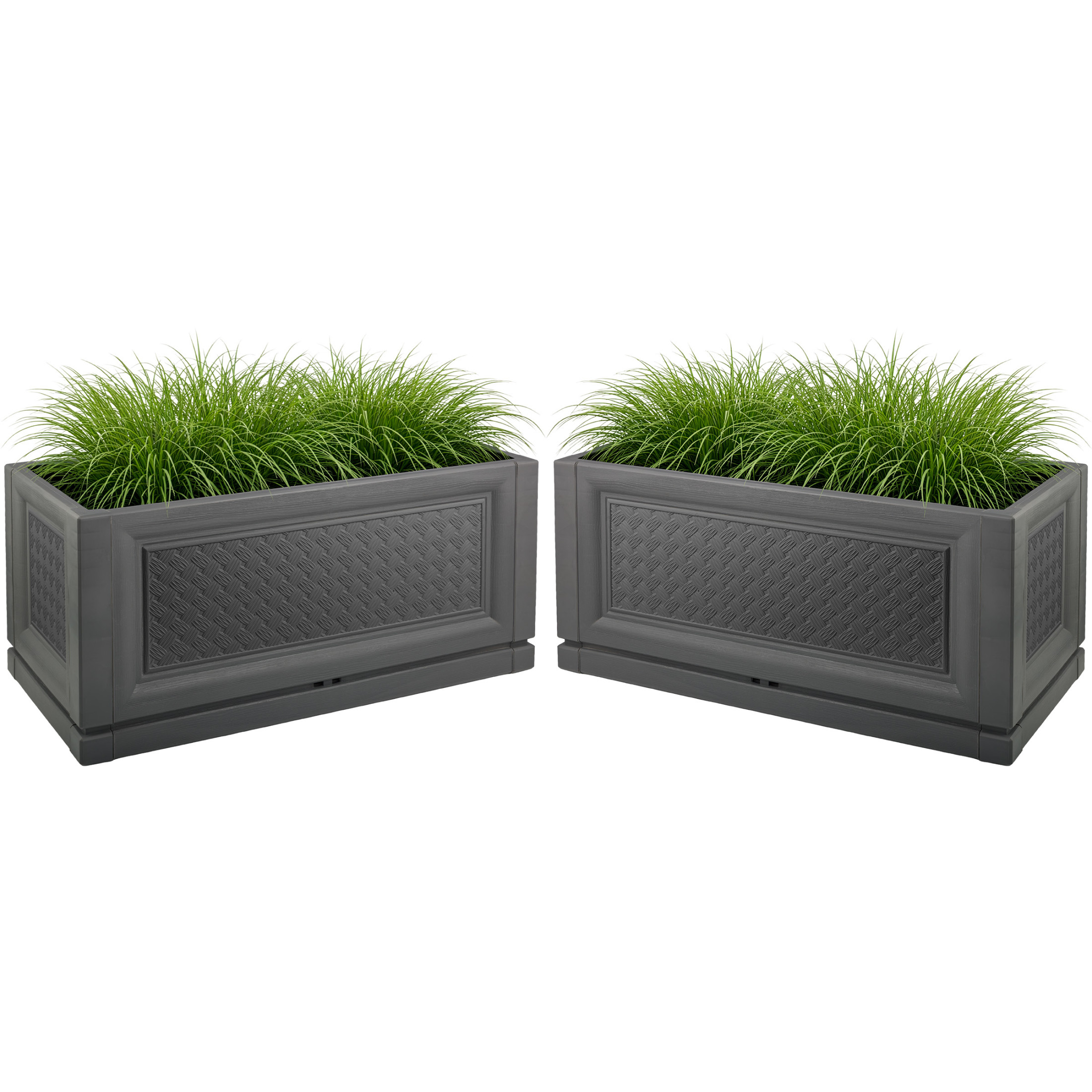 Pure Garden Large Planters for Outdoor Plants 2-Pack - 31.5in Rectangular Long Pots for Plants, Gray