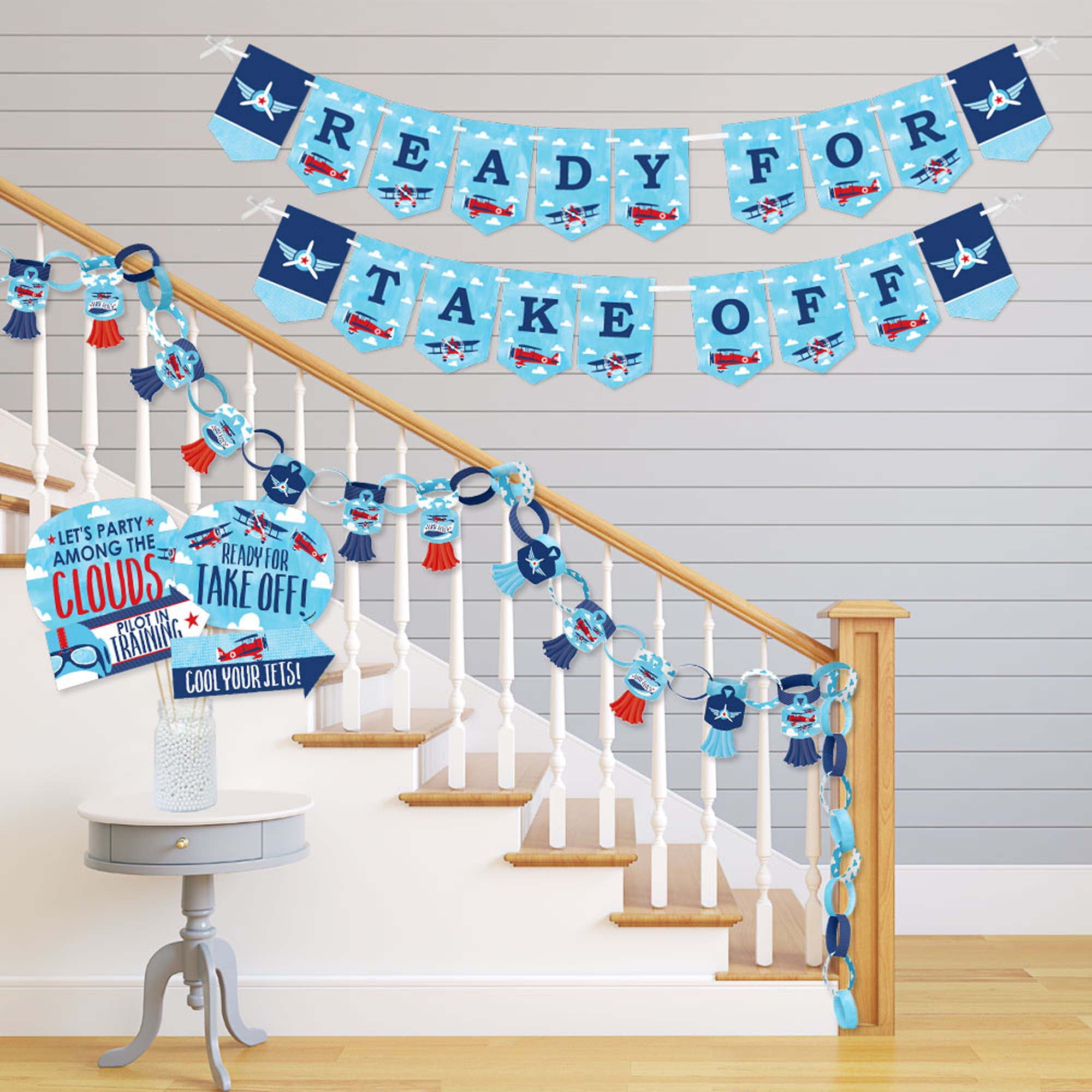 Big Dot of Happiness Taking Flight - Airplane - Banner and Photo Booth Decorations - Vintage Plane Party Supplies Kit - Doterrific Bundle