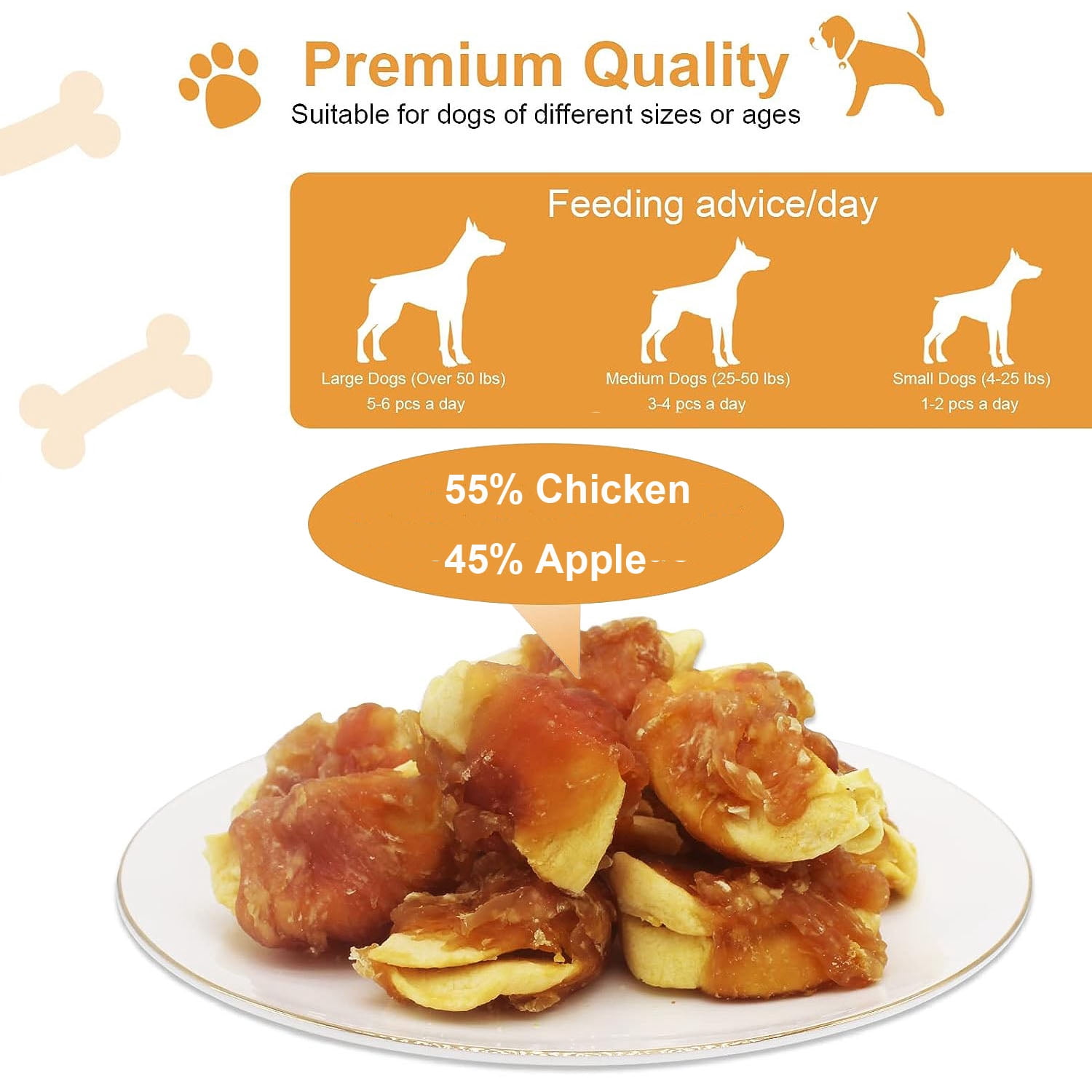 3.53oz*6Packs Chicken Wrapped Apple Dog Treats - Grain-Free and Gluten-Free Chewy Dog Snacks, Natural High-Protein Training Treats For Small to Large Dogs, Healthy Puppy Jerky Bites