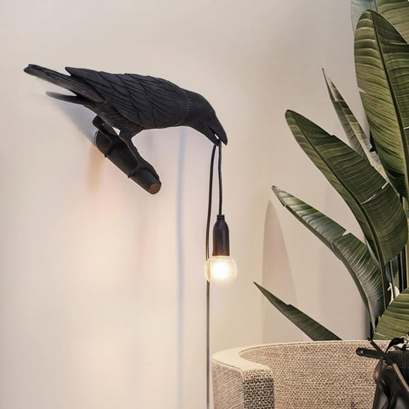 ERDS-Raven Desk Lamp, Black Resin LED Bird Lamp for Bedroom/Office/Living Room/Farmhouse Art Deco with Plug (Left)